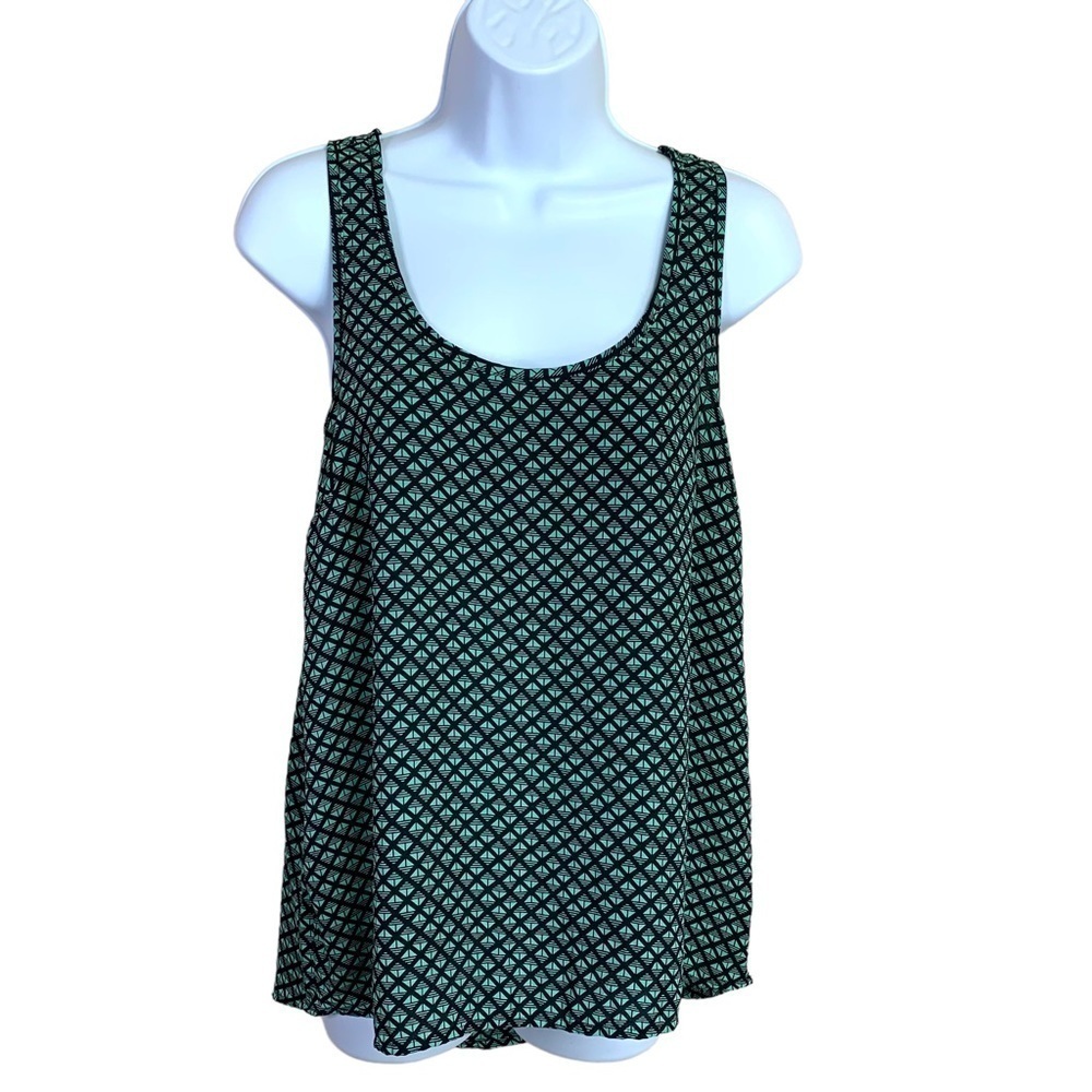 XS Pleione Black Teal Geometric Print Blouse Sleeveless Extra Small 0 2 Tribal